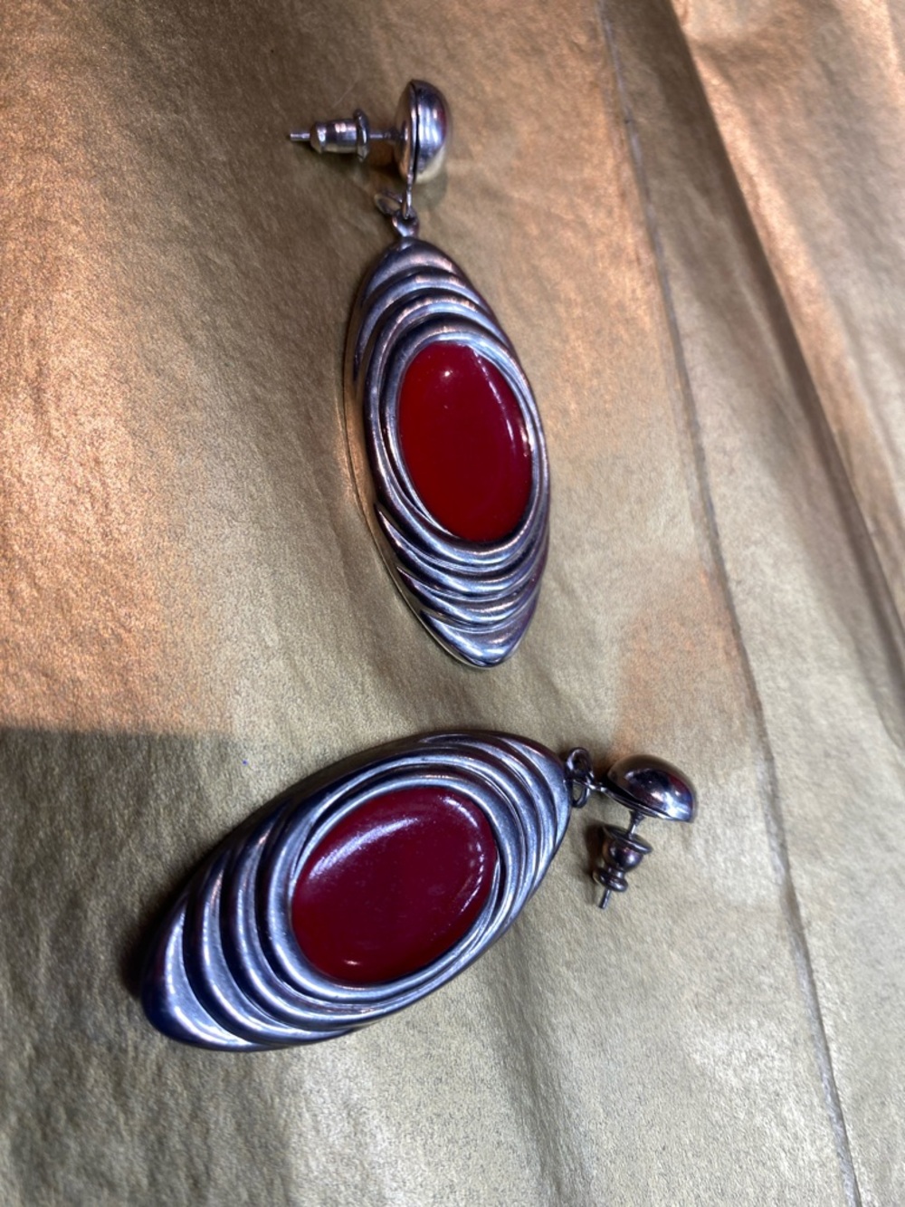 Red Oval Drop Earrings - Unbranded Silver-Tone Women’s Jewelry
